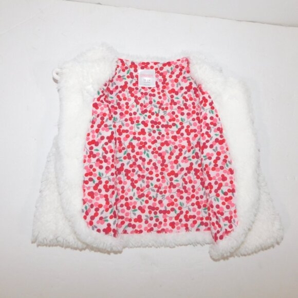 Gymboree Baby Girl 18-24 months White Sherpa Vest Holly Pattern Lined - Picture 2 of 8